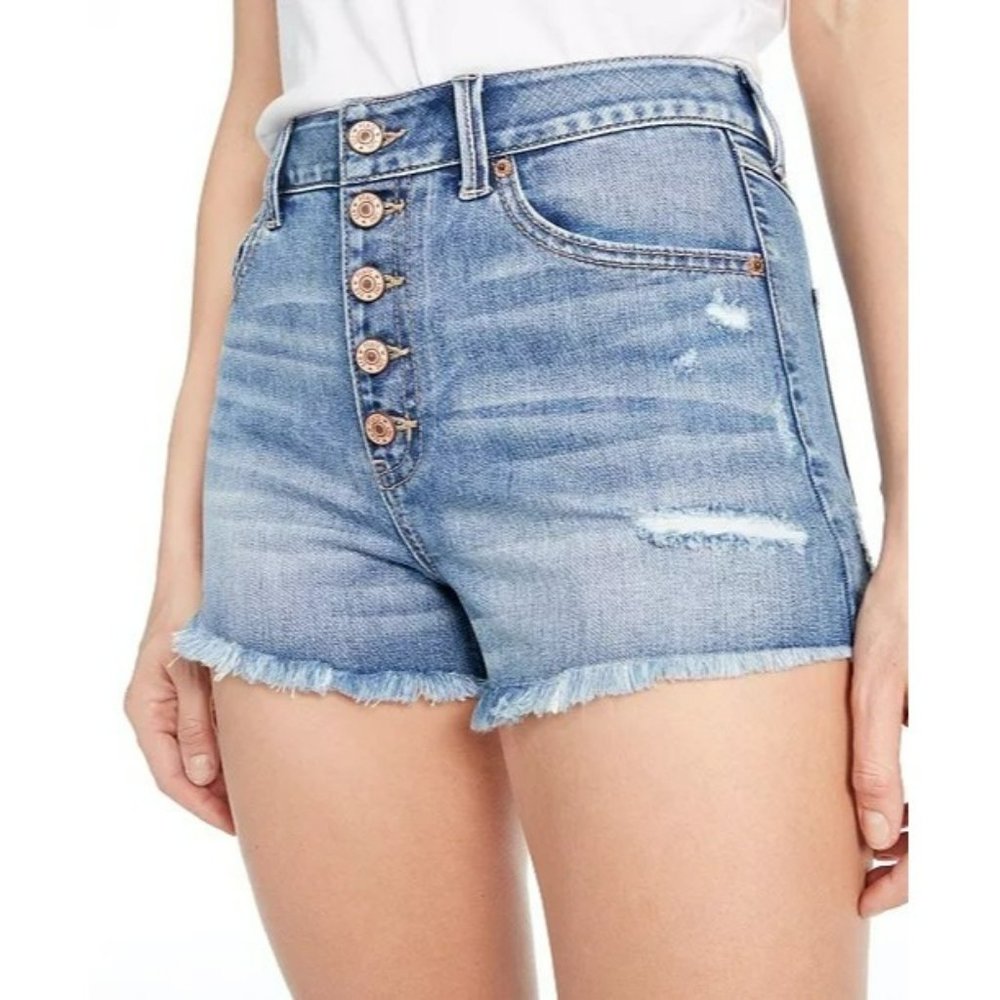 REWASH Juniors' Ripped High-Rise Button-Front Denim Shorts Size 9/29